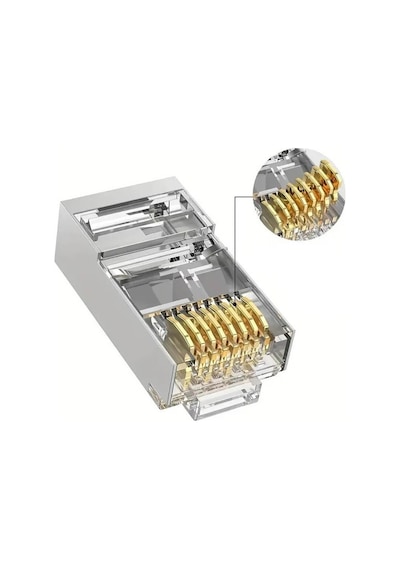 Koodmax 100 Adet - 3u" 3 Micron Gold Plated Cat6 Rj45 Metal Konnektör 8p8c Ethernet Kablo Ucu Jack