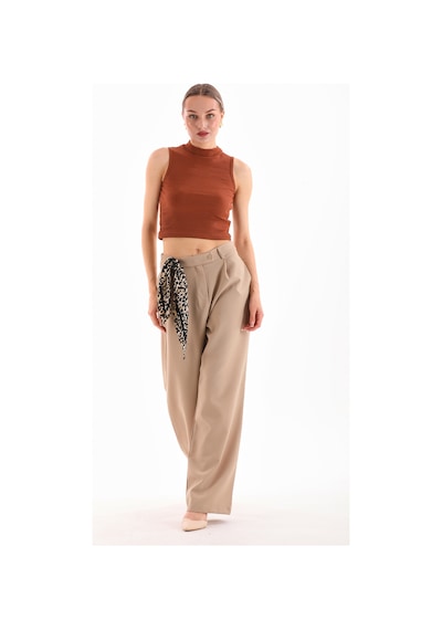Loısy Kadın Likralı Kolsuz Crop Bluz Kahve