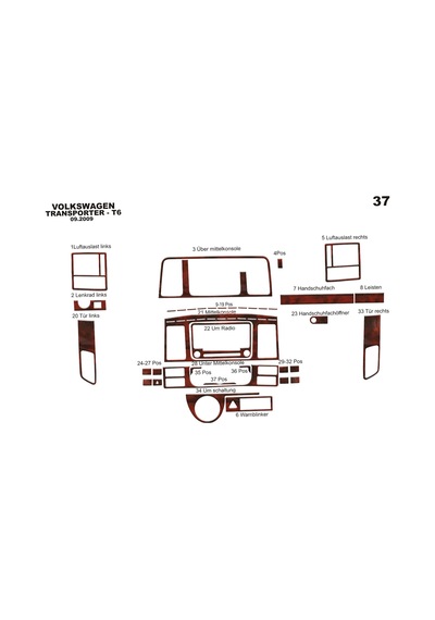 Volkswagen Transporter T6 Torpido Kaplama 2009-2014 37 Parça Maun