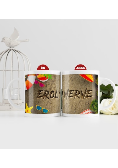 Bk Gift Kişiye Özel Aşkını Kumsala Yazdım Beyaz Kupa Bardak-2, Sevgiliye Hediye, Yıl Dönümü Hediyesi Kobitmeyencom32699 Bk Gift