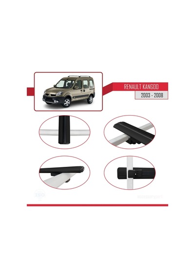 Renault Kangoo 2003-2008 Arası İle Uyumlu Basic Model Ara Atkı Tavan Barı Siyah 3 Adet