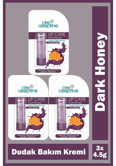 Cire Aseptine Lip Care Dark Honey Renkli Dudak Bakım Kremi 4,5 Gr 3 Adet