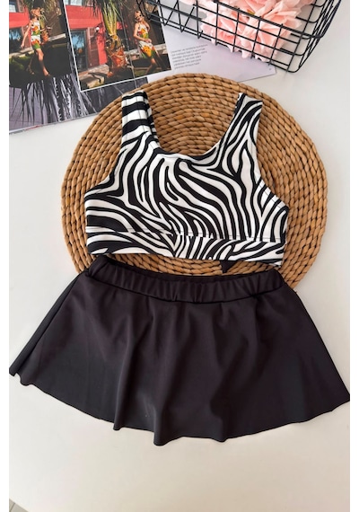 Minigimin Cicileri Zebra Desenli Volan Etekli Kız Çocuk 2 Li Mayo Bikini Takımı ... Siyah
