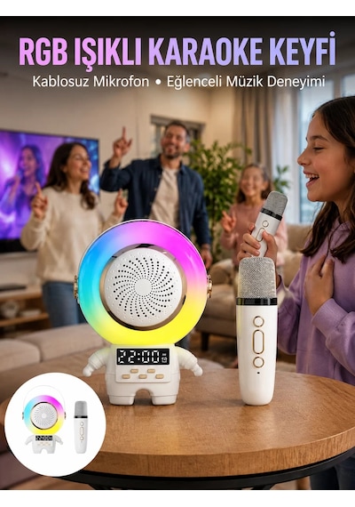 Hepsi Karaoke Özellikli Astronot Bluetooth Hoparlör Kablosuz Mikrofonlu Najmaddin