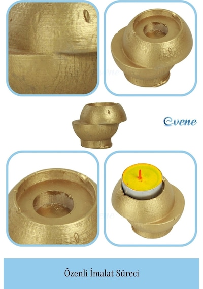 Mumluk Şamdan 3 Adet Tealight Ve İnce Mum Uyumlu Kesik Model - Altın