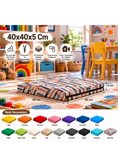 40x40x5 Cm Kare Minder - Sandalye Minderi - Kreş Anaokulu Oyun Aktivite Minderi - Bahçe Dekor Minderi Kırmızı - Beyaz