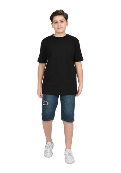 Erdem Kıds Erkek Çocuk Siyah Düz Baskısız Kısa Kol Basic Casual-okul T-shirt Siyah Siyah