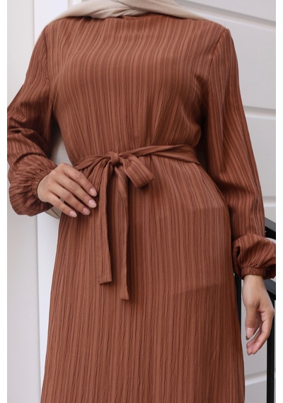 Nevayla Moda Lara Kumaş Bağlamalı Elbise - Taba / E0124 Taba