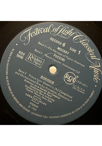 Festival Of Light Classical Music - Record 6 Mozart, Puccini, Borodin, Dukas, Debussy, Offenbach