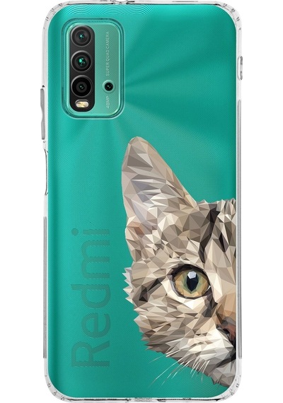 Xiaomi Redmi 9t Kamera Korumalı Kapak Catface Tasarımlı Şeffaf Kılıf Şeffaf