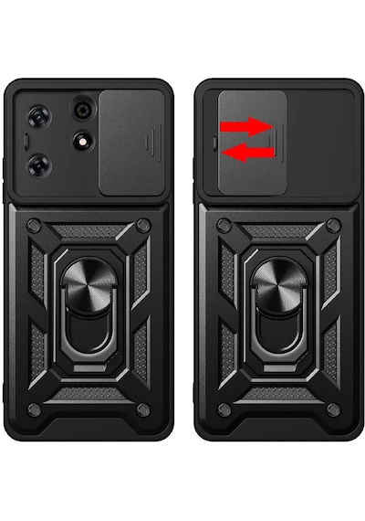 Nourthkiingdom Tecno Spark 10 Pro Kılıf Magnetik Standlı Kamera Korumalı Nrtk Sürgülü Vega Kapak - Siyah Siyah