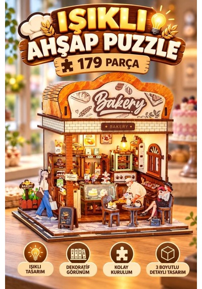 3d Ahşap Pastane 179 Parça Işıklı Detaylı Ve Gerçekçi Tasarımlı Dekoratif Oyuncak Puzzle