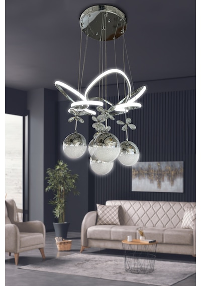 Kral Tacı Led Avize 5 Toplu Led Avize - - Kumandalı / Krom Krom
