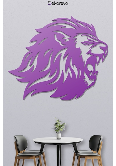 Yırtıcı Aslan Metal Duvar Tablosu - Metal Duvar Sanatı - Mor - 65 X 75 Cm