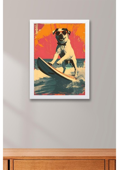 Sörf Yapan Köpek Çerçeveli Tablo - Pop Art Poster Tablo
