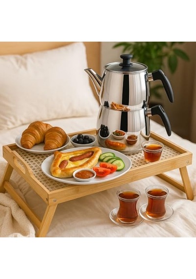 Bambu Serisi 50x30 Cm Camlı Ayaklı Dekoratif Tepsi