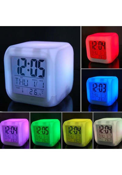 Renk Değiştiren Led Dijital Masa Saati Alarm, Termometre Ve Takvim Özellikli Akıllı Saat Beyaz