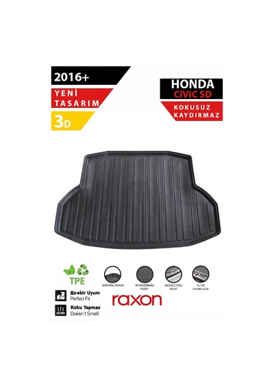 Honda Civic Sd 2016+ Bagaj Havuzu 3d Özel Kalıp Su Geçirmez, Kaymaz, Tam Uyum