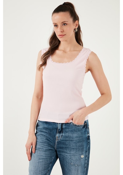 Lela Slim Fit Kalın Askılı Dantelli Kare Yaka Bürümcük Bayan Atlet 5864979 Toz Pembe