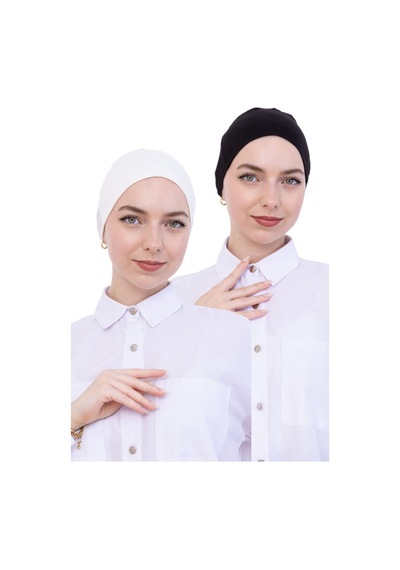 Modish Group Kadın Tesettür Bone Bağcıklı Dikişsiz Penye 4 Parça Set Siyah, Lacivert, Krem, Açık Vizon