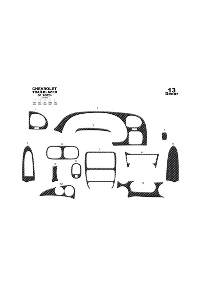 Chevrolet Trailblazer Torpido Kaplama 2002 13 Parça Karbon