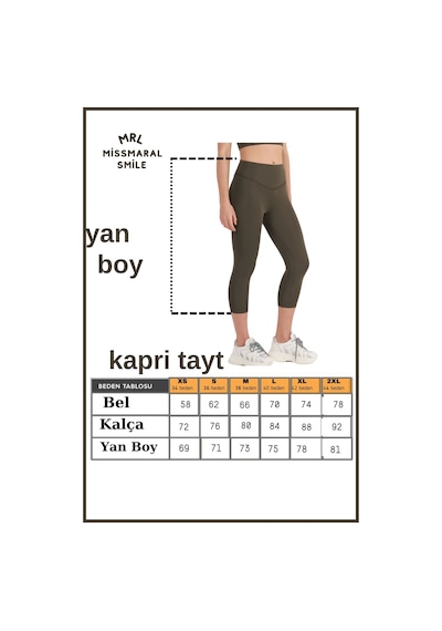 Missmaral Kadın Yüksek Bel Toparlayıcı Kapri Tayt Dar Paça Karyoka Dikiş Detaylı Capri Haki 1020 Haki