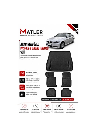 Bmw 3 Serisi E90 2004 Model 4d Ekstra Havuzlu Paspas Ve Bagaj Havuzu Set