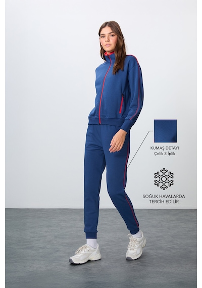 Tommy Life Parlament Kompakt Pamuklu Kalın Pürüzsüz Dokulu Dik Yaka Oversize Fit Kadın Eşofman Takım - 95340 Parlament Parlament Mavisi