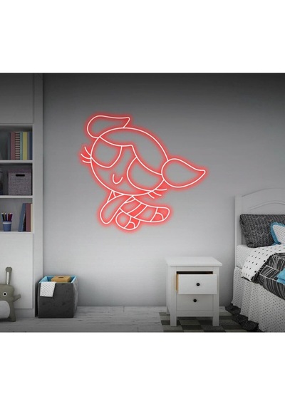 Power Puff Girls Bubbles Figürlü Neon Tabela Kırmızı