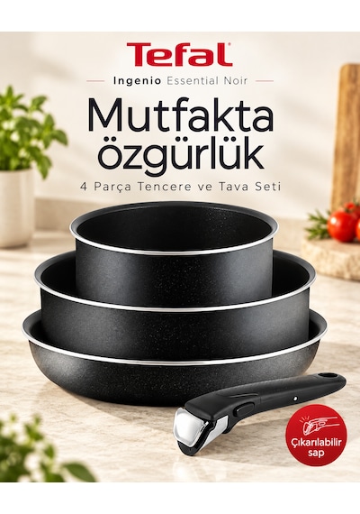 Ingenio Essential Noir 4 Parça Çıkarılabilir Saplı Tencere Ve Tava Seti L2006502 Siyah