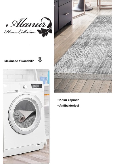 Dekoreko Kaymaz Taban Djt Mutfak Halısı Trend Saçaklı Iskandinav F5083 Antrasit