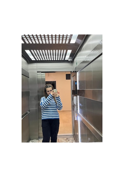 Youknitwear You Angora Çizgili Kazak Mavi