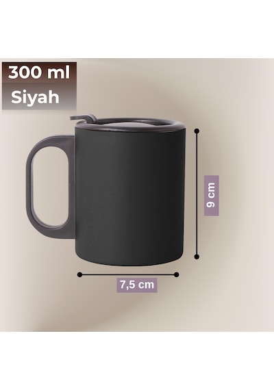 Paslanmaz Çelik Mug, Paslanmaz Çelik Termos Bardak-300 Ml Siyah