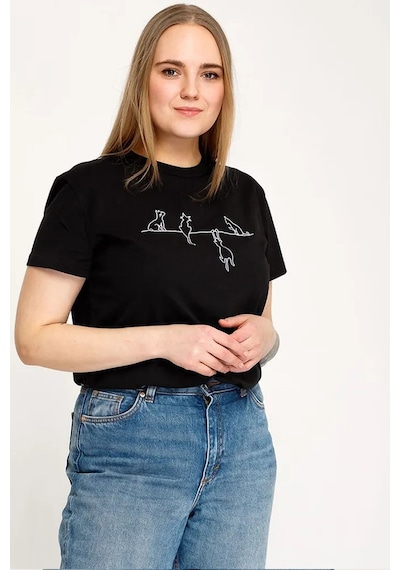 Unisex Kedi Baskılı Oversize Tshirt Siyah