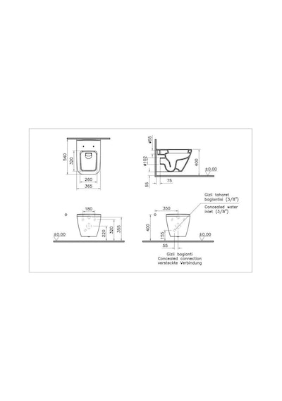 Vitra İntegra Square Kare Asma Klozet + Slim Duroplast Yavaş Kapak + Gömme Rezervuar Set Beyaz