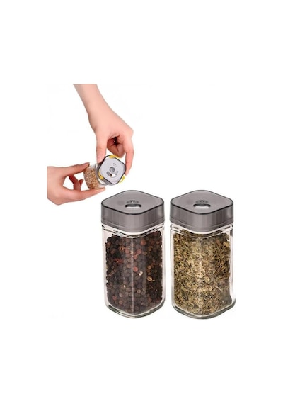 Digithome Etiketli 12 Li Döner Kapaklı Cam Kare Baharatlık Seti 120ml Thn86502 C- 1-1-18 Şeffaf