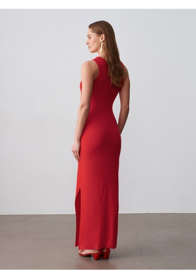 Dilvin 91652 Fitilli Midi Elbise-kırmızı