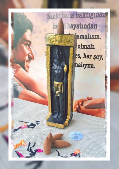 Anubis Mısır Tanrısı Tasarım El Yapımı Geri Akış Ve Konik Tütsülük Mistik Obje