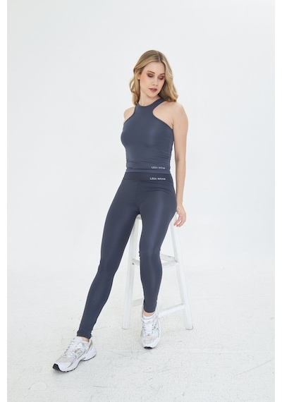 Sportempt Lesa Wear Çapraz Detaylı Basic Spor Crop Atlet Antrasit