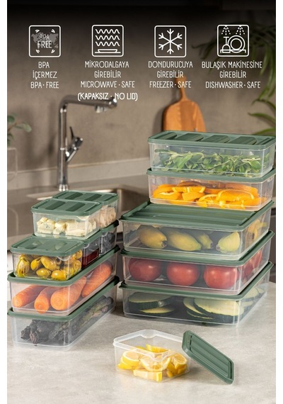 Vienev 13'lü Buzdolabı Dondurucu Organizer + Saklama Kabı Yeşil 6 x 350ml 2x 1,65lt 3x 3,5lt 2x 1,75lt Yeşil