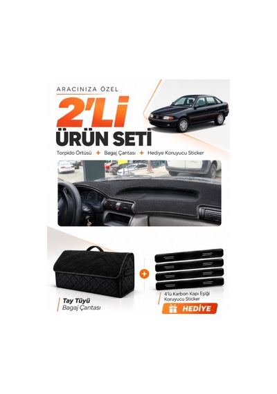 Opel Astra F Aırbagsız 1991-1997 Uyumlu Torpido Örtüsü + Tay Tüyü Bagaj Çantası Seti - Siyah
