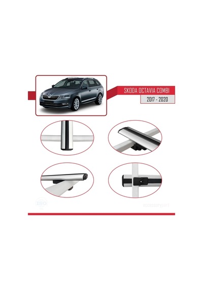 Skoda Octavia Combı 2017-2020 Arası İle Uyumlu Basic Model Ara Atkı Tavan Barı Gri 3 Adet