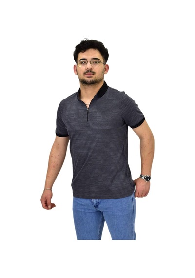 Erkek Polo Yaka Fermuarlı Merserize Jakarlı Tişört 7640 Bgl-st04537 Füme