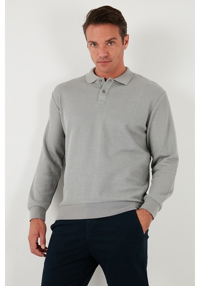 Buratti Pamuklu Regular Fit Düğmeli Polo Yaka Erkek Sweat 5905739 Gri