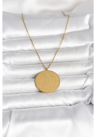 316l Çelik Gold Renk Ayetel Kürsi Ve Allah Yazılı Kolye 001 - Beyaz