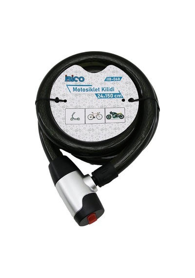 Anahtarlı Aç-kapa Kilit Kapaklı Motor - Bisiklet Kilit Çelik Tel Siyah Şeffaf Kılıf 24mmx150cm