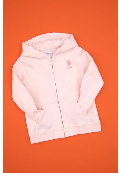 U.S. Polo Assn. Kız Çocuk Açık Pembe Kapüşonlu Fermuarlı Şardonlu Basic Sweatshirt 50316809-VR078