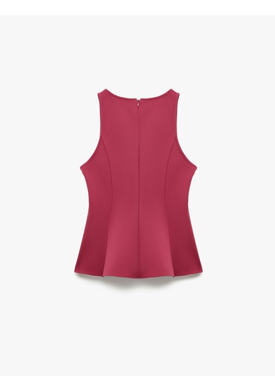 Koton Slim Fit Kolsuz Bisiklet Yaka Peplum Bluz Fuşya 6wak30003pw FUŞYA