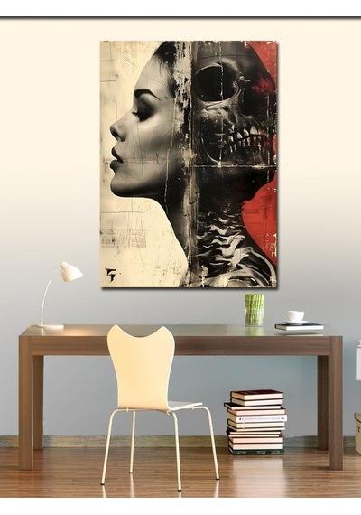 Kanvas Tablo Kadın Ve İskelet 50cmx70cm