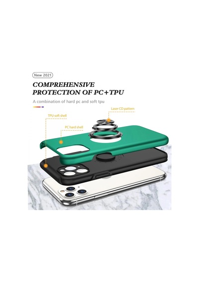 Newface - 596 - İphone 11 Pro Max Kılıf Elit Yüzüklü Kapak - Kmrsfres - - Yeşil